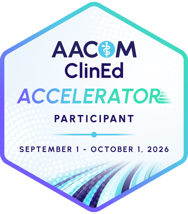AACOM ClinEd Accelerator Participant badge, September 1 to October 1, 2026